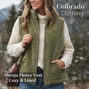 COLORADO CLOTHING Sherpa Fleece Olive Fully Lined Zip Vest, XL